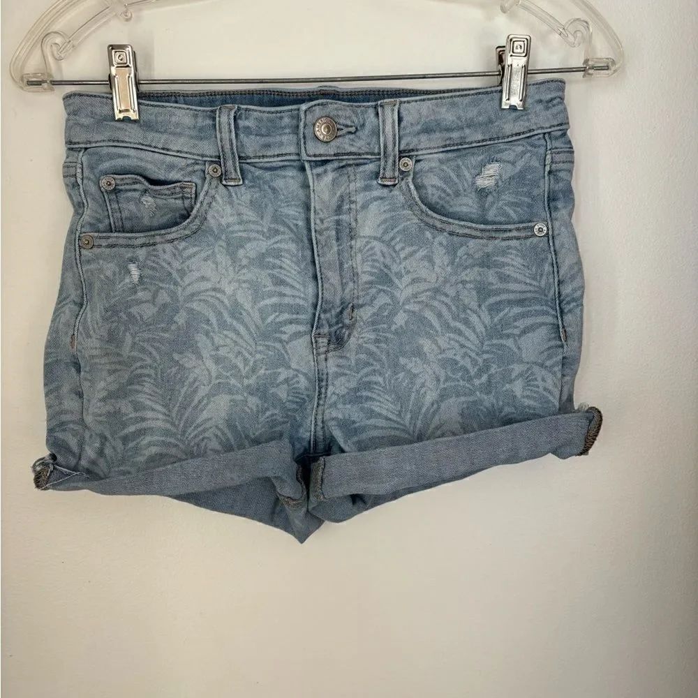 American Eagle Super Hi-Rise Shortie Palm Print Jean Shorts Size 6